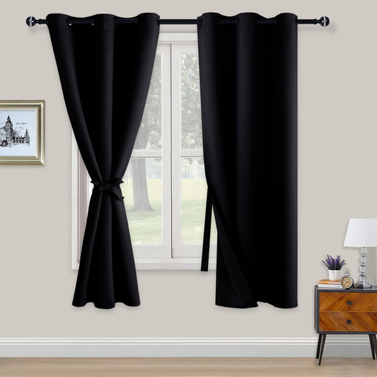 XWZO Blickdichte Vorhänge Verdunklungsvorhänge mit Ösen 2 Stücke Gardienen mit Raffhalter Lichtundurchlässige Vorhänge für Schlafzimmer,WonhzimmerBüro, 183x117 cm, Schwarz