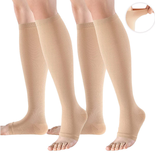 2 Paar Kompressionsstrümpfe Damen,Kompressionsstrumpf,Compression Socks,Medizinische Kompressionsstrümpfe,Offene Spitze,Abgestufte Unterstützung,Geeignet für Krampfadern,Ödeme Usw (Hautfarbe,L/XL)