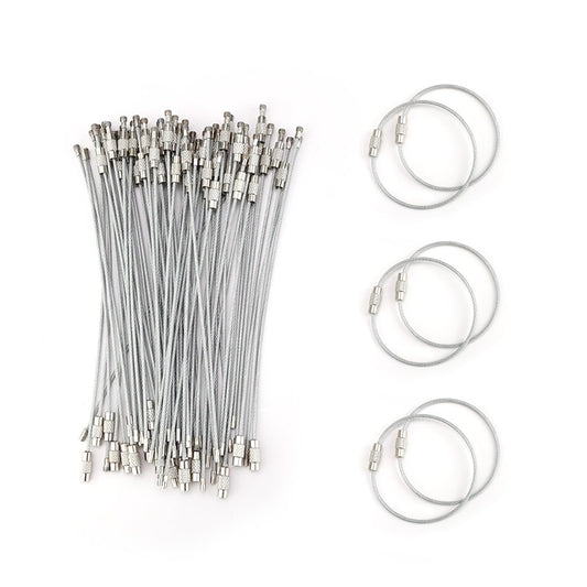 ZIJANG 65 Stück Schlüsselring Drahtseil, 15cm Einstellbare Draht Schlüsselanhänger, Weiß Schlüsselringe Kabelschlaufe, Schlüsselring Groß mit Drehverschluss, zum Aufhängen Taschen oder Schlüsseln