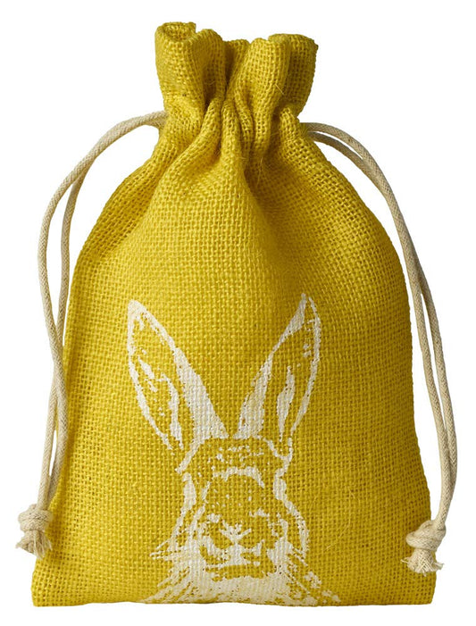 6 Jute-Beutel, Geschenk-Säckchen mit Hasen-Motiv, 100% Jute, Ostern, Dekoration, Geschenkverpackung, 23x15 cm (gelb)