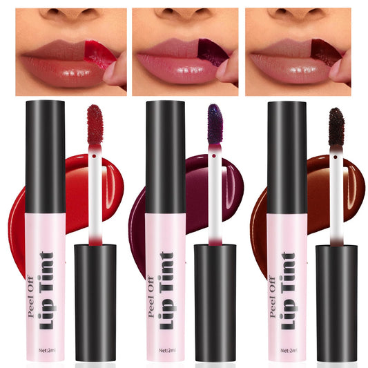 3 Farben Lip Stain Peel Off,Lip Tint Peel Off,Peel Off Lip Stain,Langlebiger Wasserdichter Antihaftbecher,Geeignet für Damen und Mädchen