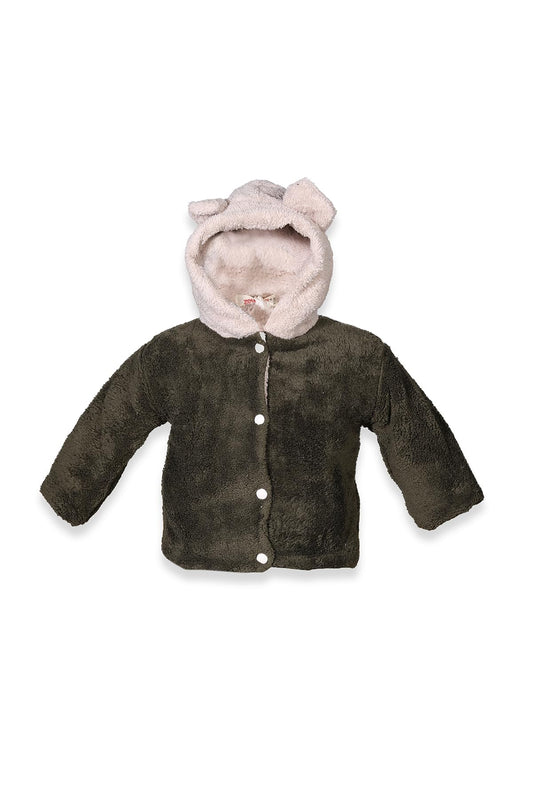Zeyland Baby Winterjacke aus Plüsch mit Teddy Kapuze, Unisex (DE/NL/SE/PL, Alter, 3 Monate, 6 Monate, 3, Grün/Khaki)