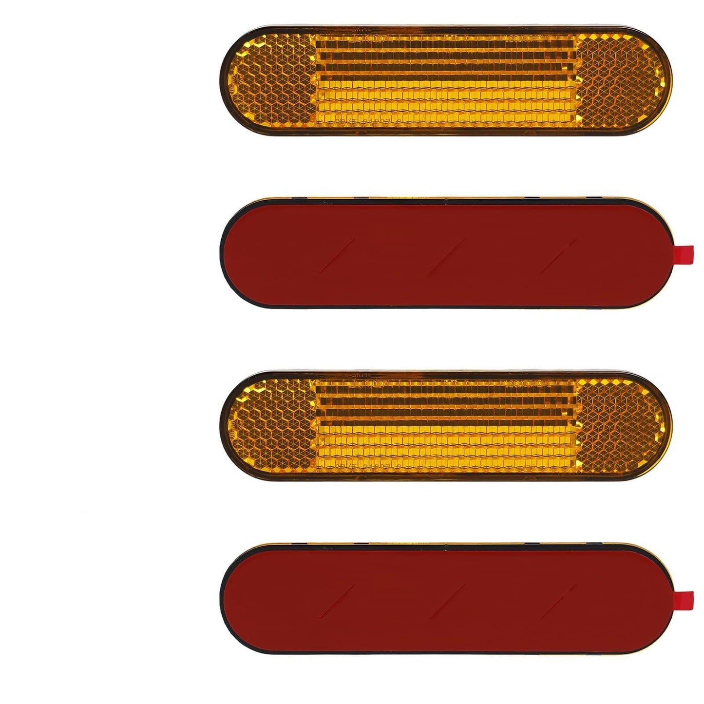 4er Set Motorrad und Fahrrad Reflektoren, Selbstklebende Rückstrahler in Gelb, Rechteckig, Maße 100 x 24 x 8mm, E4-zertifiziert, Geeignet für Scooter, Lastwagen und Traktoren, rückstrahler motorrad