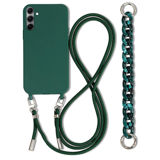 Yhsvie Handykette für Samsung Galaxy S24/S25 Hülle mit Armband,Silikon Handyhülle für Mädchen Necklace Slim Case Cover mit Verstellbarer Band Stoßfest Schutzhülle mit Kordel zum Umhängen-Grün