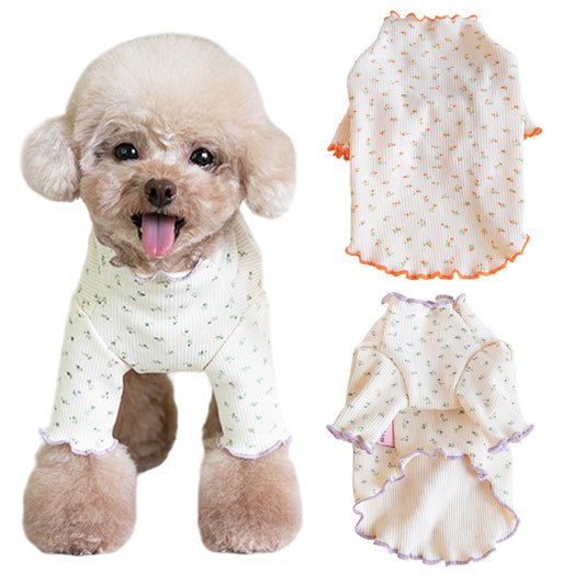 Yaopelky Haustierkleidung für kleine und mittelgroße Hunde und Katzen, Gänseblümchen-Aufdruck, langärmelig, Rüschen, Welpenkleidung, Hunde-Pyjama für Chihuahua, Shih Tzu, Yorkie (lila, S)