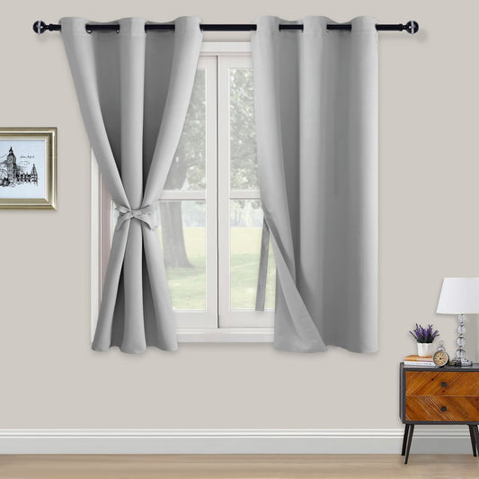 XWZO Blickdichte Vorhänge Verdunklungsvorhänge mit Ösen 2 Stücke Gardienen mit Raffhalter Lichtundurchlässige Vorhänge für Schlafzimmer,WonhzimmerBüro,138x117 cm, Silber Grau