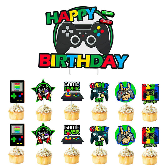 13pcs Tortendeko Geburtstag Junge, Video Spiele Happy Birthday Tortendeko, Gaming Cake Topper "Happy Birthday Gamer", Muffin Topper für Kindergeburtstag & Weihnachten, ideale Party Dekoration