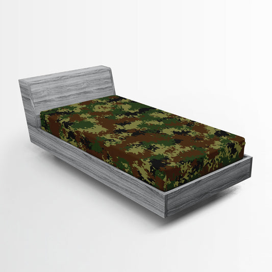 ABAKUHAUS Grün Spannbetttuch, Grunge Graphic Camouflage, Soft Dekorativer Stoff Bettwäsche Rund-um Elastischer Gummizug, 160 x 200 cm, Hellgrün Braun