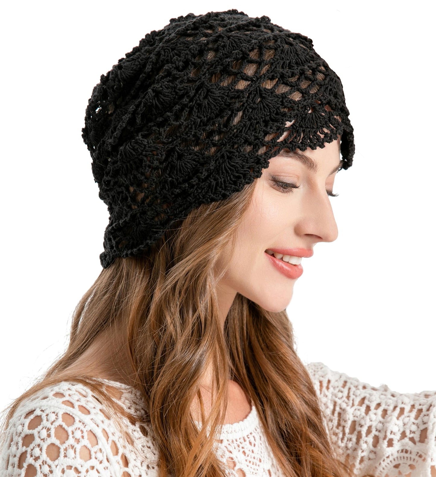ZLYC Damen Sommer Strickmützen Handgemacht Häkelmütze Slouch Beanie Mütze(Gestricktes Schwarz),Einheitsgröße