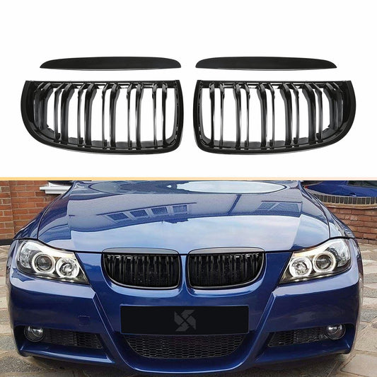 YIUBCZOQI E90 Nieren Schwarz,Kühlergrill für BMW 3er E90 E91 2005-2008 E91 Doppelsteg Nieren Sport Grill
