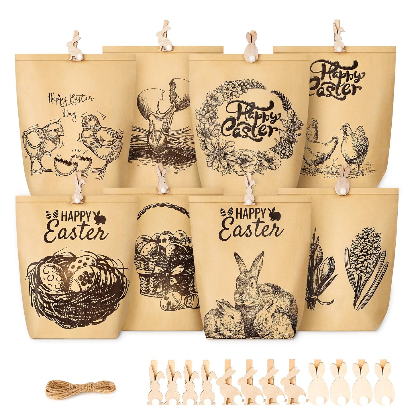 12 Stück Geschenktüten Ostern,Bedruckte Ostertüten zum Befüllen,Papiertüten Ostern Osterhase Set für Osternest Dekoration und Mitgebsel, zum Verpacken von Geschenken für Freunde,Kinder und Erwachsene