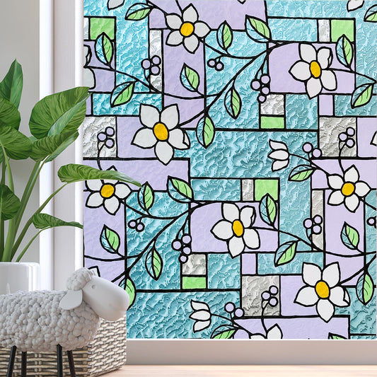 Zindoo Fensterfolie Blickdicht Gute Privatsphäre Schutz Dekorfolie Sichtschutzfolie 3D Lilie Blumen Muster Folie 44.5x200 cm