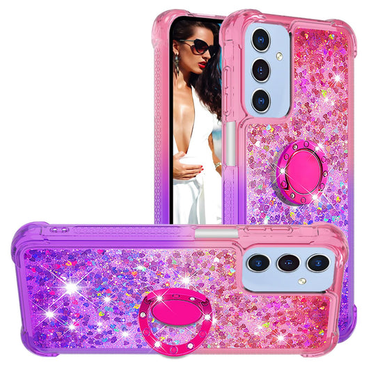 Ysnzaq Liquid Hülle für Samsung Galaxy A55 5G 6.5", Mädchen Glitzern Fließend Quicksand Soft TPU mit Rotating Ring Ständer Stoßfest Handyhülle für Samsung Galaxy A55 5G. YBJB Pink Purple