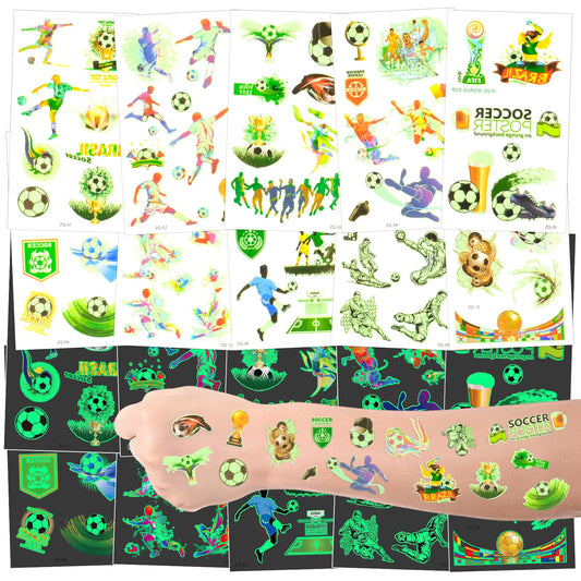 20 Blätter Fussball Tattoos Jungen, Leuchttattoos Kinder, Fußball Tattoo Kinder, Kindertattoos Fussball Geschenk, Hautfreundlich Leucht Tattoo Kinder, Kinder Tattoo für Fussball Geschenk Mitgebsel