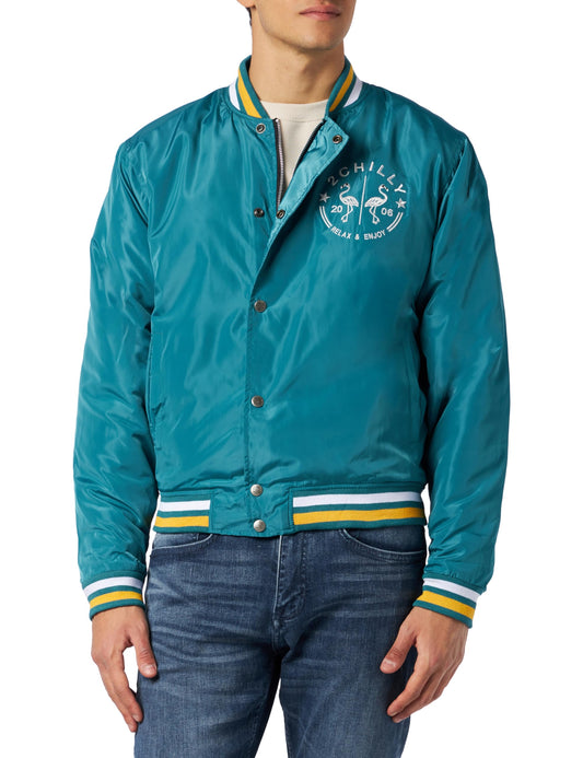 2chilly Herren Collegejacke Bomberjacke College Varsity Bomber Jacket Nylon Jacke Vintage Palm Beach Florida (S, Petrol)