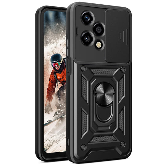 Ysnzaq hülle für Honor 200 Lite 6.7" mit Slide Camera Cover, Militär-Grade Outdoor Stoßfest mit Metall Ring Ständer Handyhülle für Honor 200 Lite SLJ Black