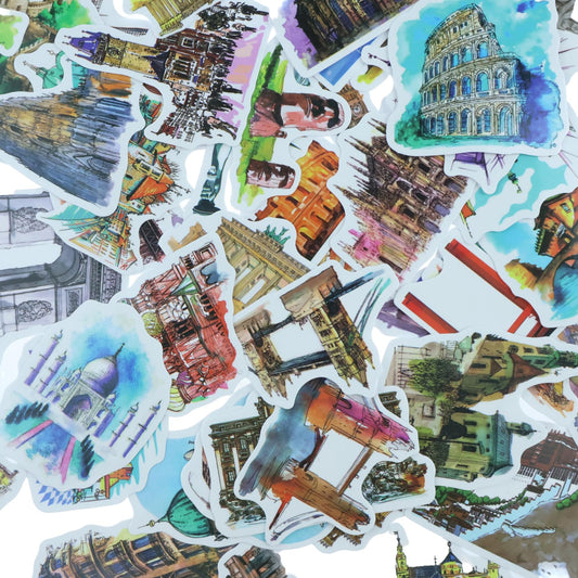 50 Stück Reiseaufkleber, Wasserfeste Aufkleber Sticker Set, Reiseaufkleber mit Weltberühmten Sehenswürdigkeiten, Aufkleber für Journaling, Notizbuch, Wasserflaschenalbum