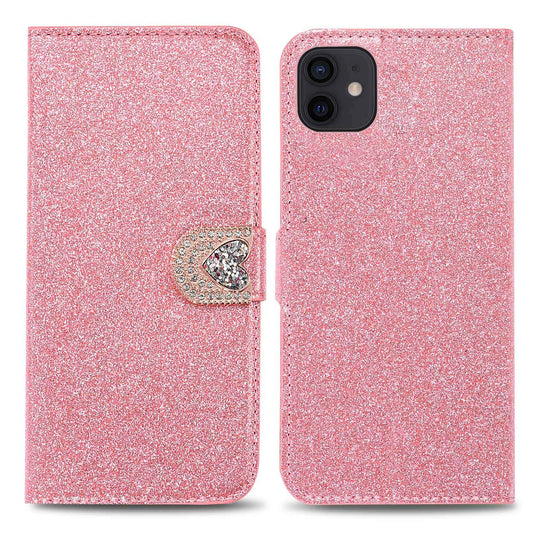ZCDAYE Kompatibel mit iPhone 12/iPhone 12 Pro Hülle,Magnetische Folio Flip Hülle aus Luxuriösem Glitzer-Leder mit [Liebe Diamant Schnalle] [Kartenfächer] iPhone 12/12 Pro 6.1"-Pink