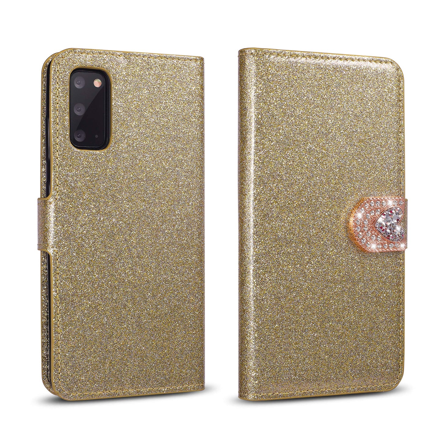 ZCDAYE Hülle für Samsung Galaxy S20, Luxus Glitter [Magnetverschluss] PU Leder Flip Wallet [Liebe Diamant Buckle] [Kartensteckplätze] [Kickstand] Folio Soft-TPU-Hülle für Galaxy S20 - Gold