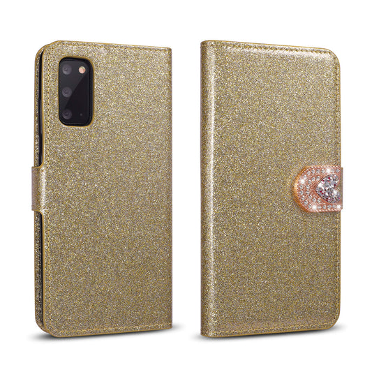 ZCDAYE Hülle für Samsung Galaxy S20, Luxus Glitter [Magnetverschluss] PU Leder Flip Wallet [Liebe Diamant Buckle] [Kartensteckplätze] [Kickstand] Folio Soft-TPU-Hülle für Galaxy S20 - Gold